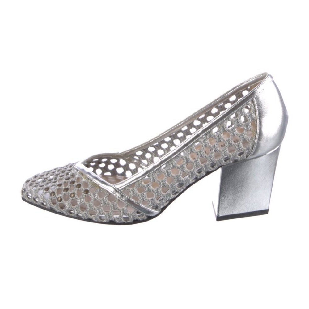 Tamara Mellon Silver Metallic Crochet Twiggy Pumps – 75mm Heels NYE 39 / 9 - Picture 3 of 7